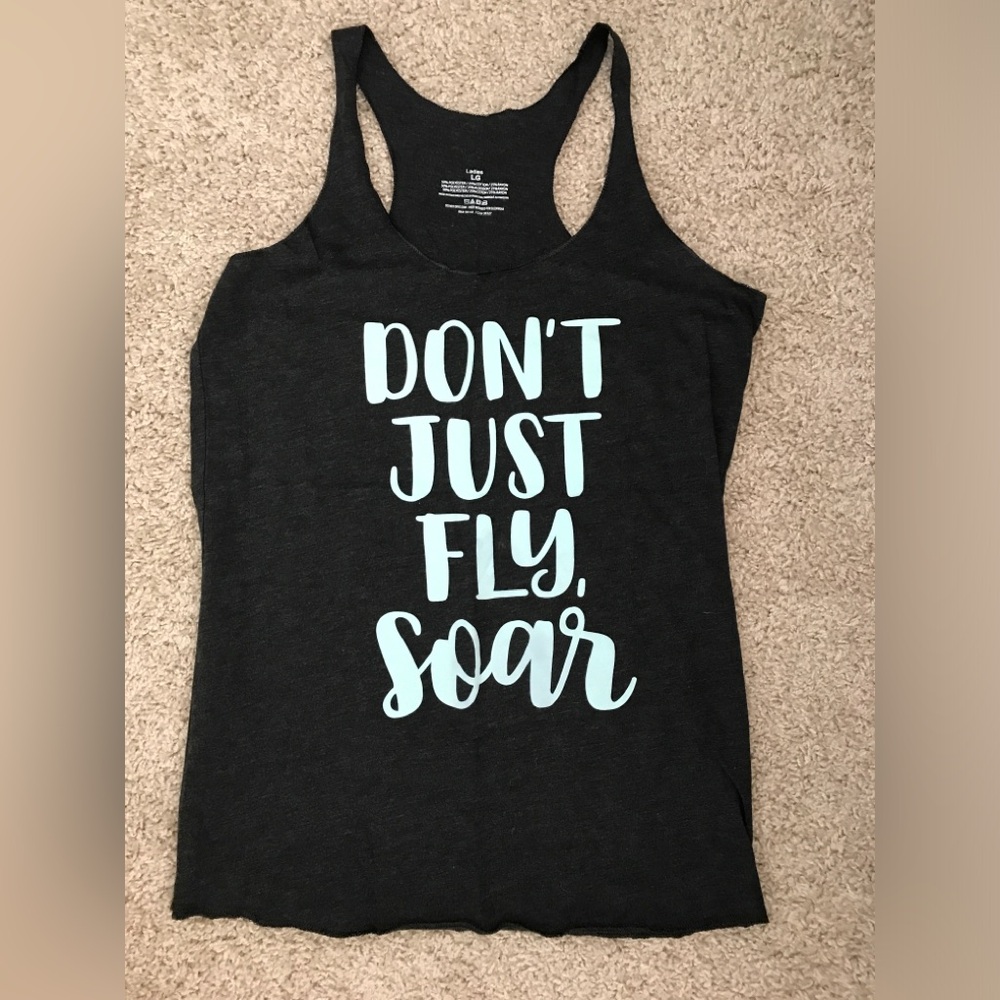 FINAL PRICE Don’t Just Fly, Soar tank top in charcoal gray, size Large